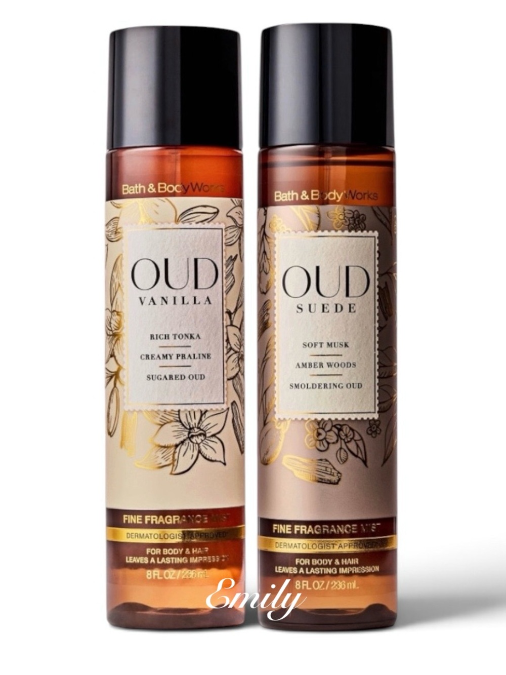 Bath & Body Works OUD VANILLA & OUD SUEDE Fine Fragrance Mist Spray 8 fl oz Set